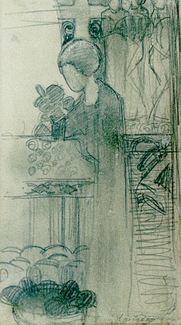 Kruyder H.J.  | In de kerk, potlood op papier 18,7 x 10,8 cm, gesigneerd r.o.