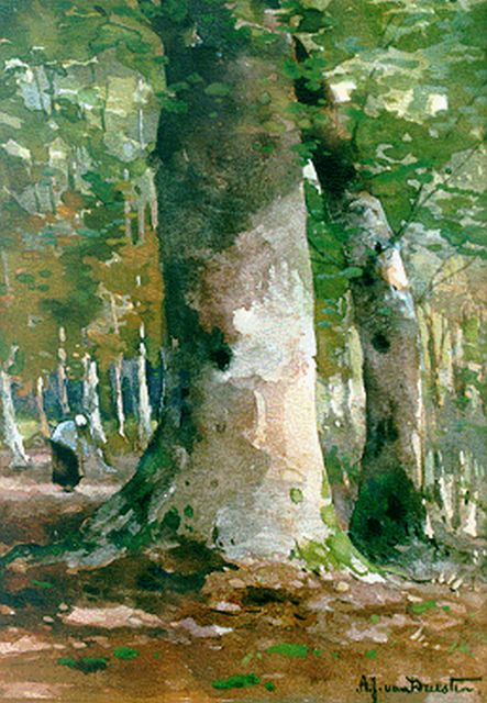 Driesten A.J. van | Open plek in het bos, aquarel en gouache op papier 19,1 x 13,6 cm, gesigneerd r.o.