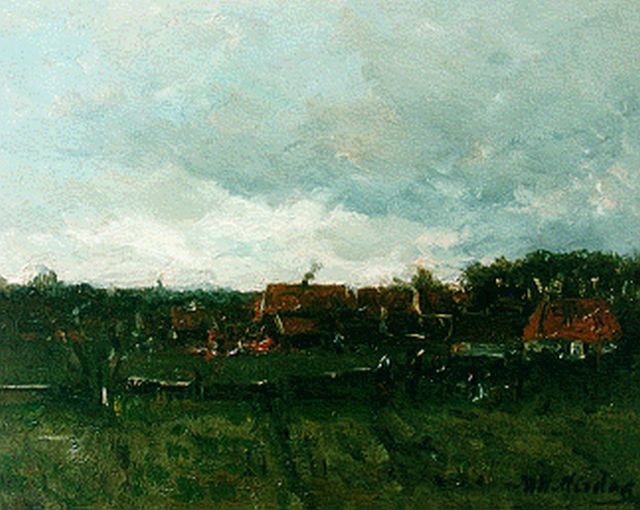 Mesdag H.W.  | Aan de rand van een Hollands dorpje, olieverf op paneel 20,0 x 25,0 cm, gesigneerd r.o.