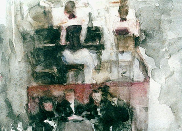 Israels I.L.  | Diner dansant met pianiste en violiste, aquarel op papier 23,4 x 32,3 cm