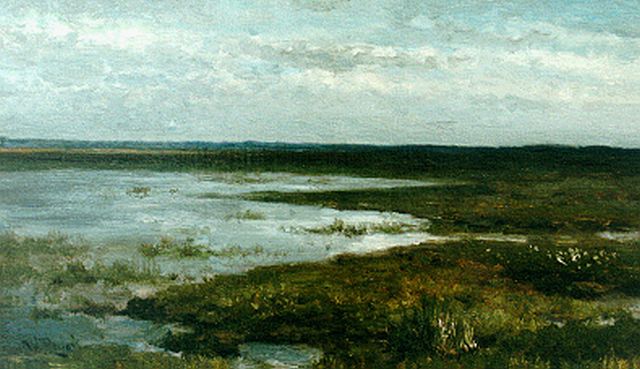 Roelofs W.  | Heidelandschap met ven, olieverf op doek op paneel 24,1 x 41,1 cm, gesigneerd l.o.