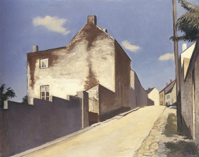 Hynckes R.  | Zonnig dorpsstraatje, olieverf op doek op schildersboard 52,0 x 64,9 cm, gesigneerd r.o.