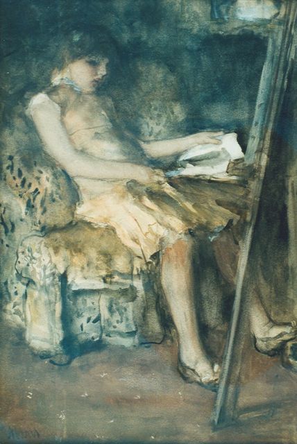 Jacob Maris | Het dochtertje van de schilder, aquarel op papier, 43,0 x 30,0 cm, gesigneerd l.o.