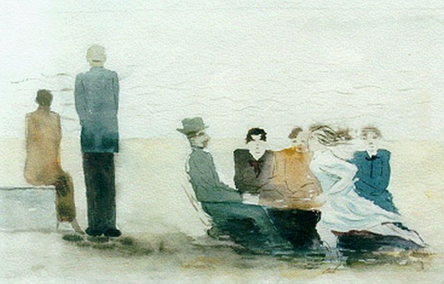Oepts W.A.  | Figuren op het strand, aquarel op papier 21,5 x 29,5 cm