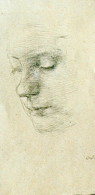 Oepts W.A.  | Studie van een vrouwenhoofd, pen op papier 20,0 x 11,5 cm, gesigneerd r.o. en gedateerd '36