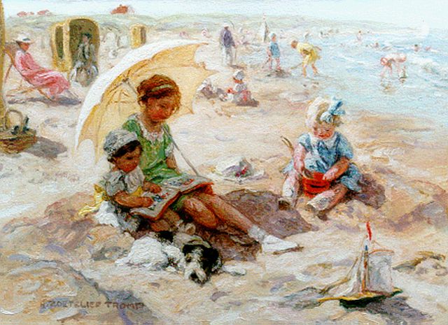 Jan Zoetelief Tromp | Een middag aan het strand, olieverf op doek, 40,0 x 56,0 cm, gesigneerd l.o.