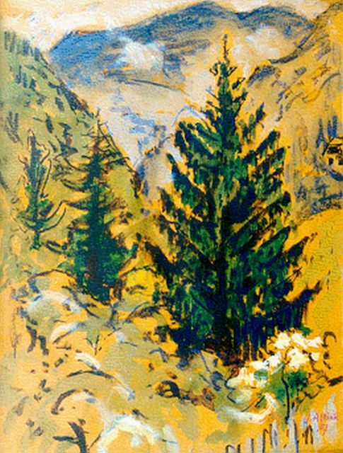 Jan Altink | Berglandschap, gouache, aquarel en krijt op papier, 64,0 x 49,9 cm, gesigneerd r.o. en gedateerd '57