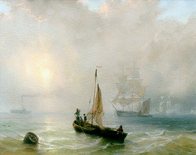 Meijer J.H.L.  | Zeilschepen en een stoomraderboot op zee, pastel op papier 46,0 x 60,5 cm, gesigneerd l.o.
