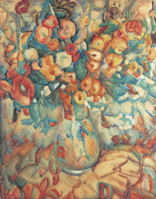 Gestel L.  | Bloemen, aquarel op papier 99,0 x 77,8 cm, gesigneerd l.b. en gedateerd 1917
