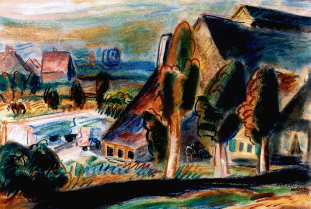 Gestel L.  | Landschap bij Huizen, pastel op papier 36,3 x 54,0 cm, gesigneerd r.o. dubbel en gedateerd '29