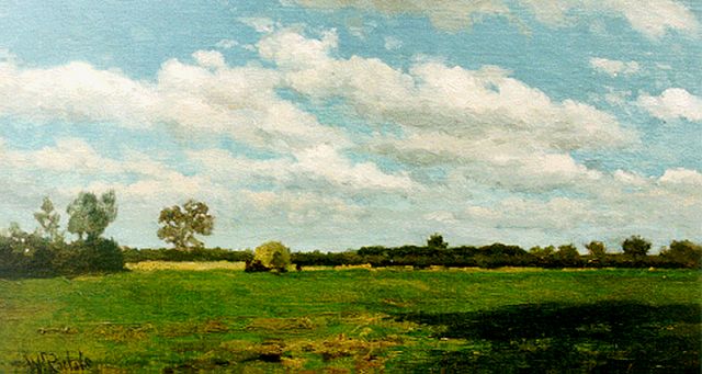 Willem Roelofs | Landschap met hooiers, olieverf op doek op paneel, 23,0 x 41,2 cm, gesigneerd l.o.