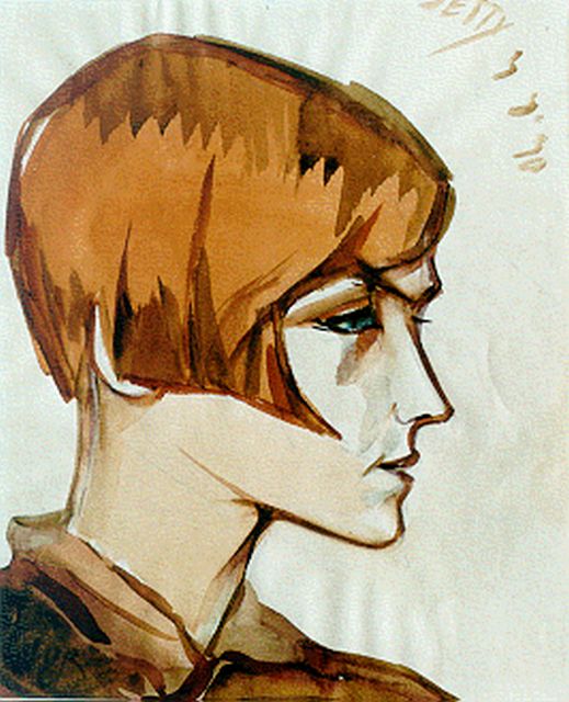 Jordens J.G.  | Portret van Jetty, potlood en aquarel op papier 28,0 x 23,0 cm, gesigneerd l.o. mon