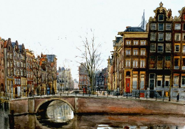 Bobeldijk F.  | Gezicht op de Leliegracht in Amsterdam, aquarel op papier 46,3 x 64,5 cm, gesigneerd r.o.