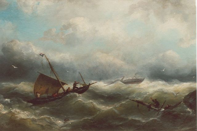 Nicolaas Riegen | Storm op zee, olieverf op doek, 29,8 x 46,8 cm, gesigneerd l.o.