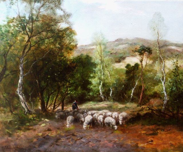 Johan Frederik Cornelis Scherrewitz | Een herder met zijn kudde in de duinen, olieverf op doek, 40,0 x 50,2 cm, gesigneerd l.o.