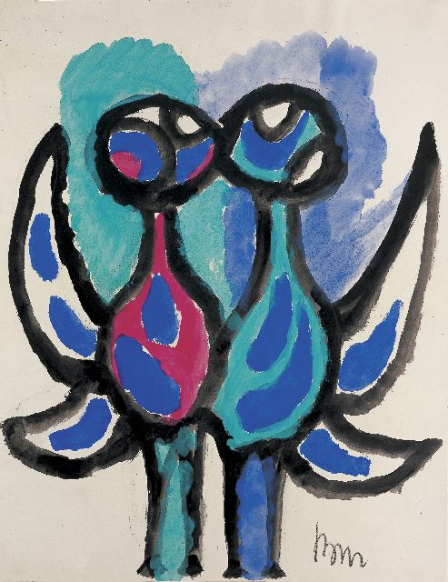 Benner G.  | Vogelpaar, gouache op papier 65,2 x 50,0 cm, gesigneerd r.o. en te dateren 1956-1958