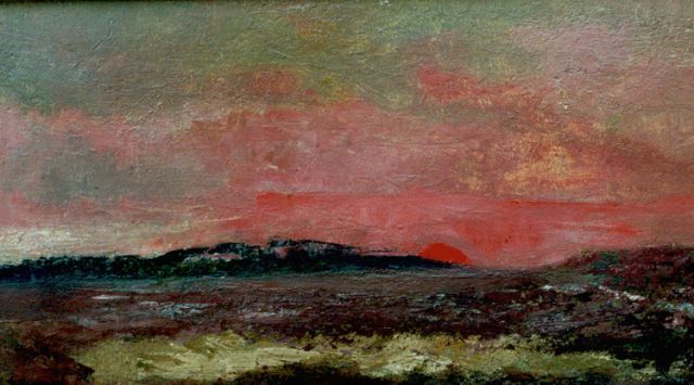 Naarden I.  | Duinlandschap bij zonsondergang, olieverf op paneel 25,0 x 45,0 cm, gesigneerd l.o.