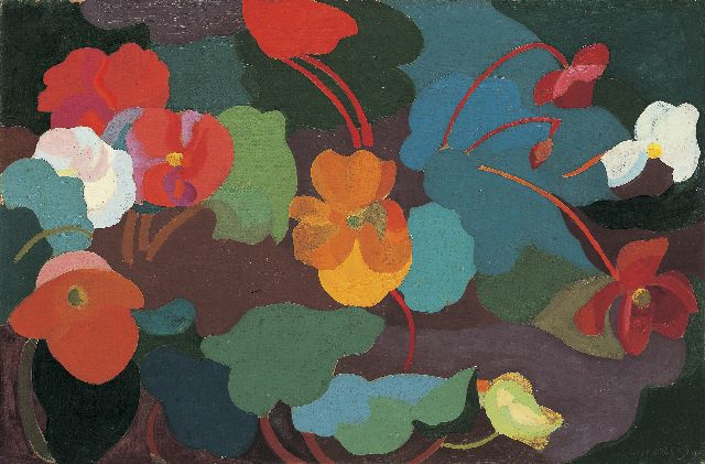 Smorenberg D.  | Begonia's, olieverf op doek 42,5 x 64,2 cm, gesigneerd r.o. en gedateerd '19