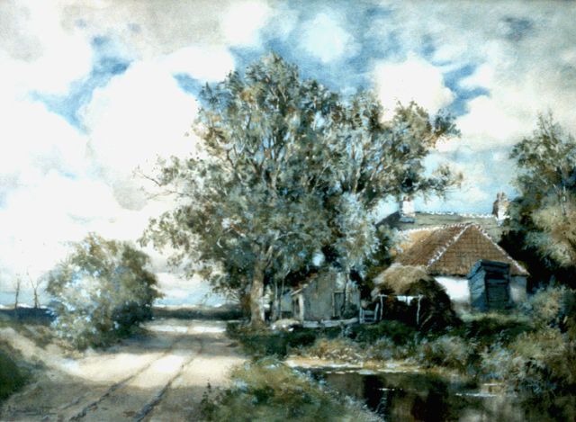 Driesten A.J. van | Boerderij aan een landweg, aquarel op papier 54,0 x 75,0 cm, gesigneerd l.o.