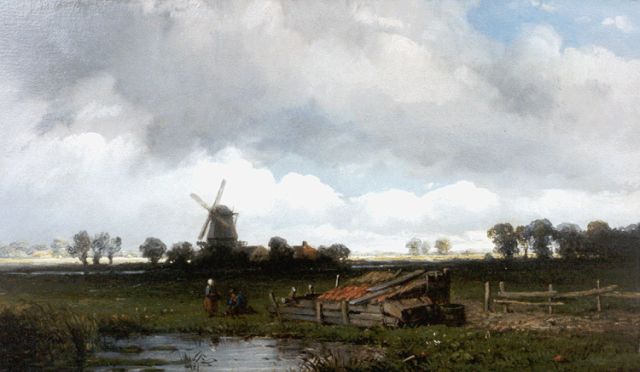 Anthonie Jacobus van Wijngaerdt | Landschap met molen, olieverf op paneel, 15,5 x 26,4 cm, gesigneerd r.o.