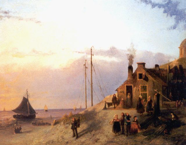 Bles J.  | Strandgezicht met vissers en schepen in Scheveningen, olieverf op paneel 20,6 x 26,3 cm, gesigneerd r.o.