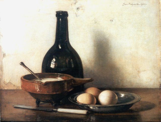 Bogaerts J.J.M.  | Stilleven met eieren in een tinnen schaal, olieverf op doek 40,5 x 50,4 cm, gesigneerd r.b. en gedateerd 1930