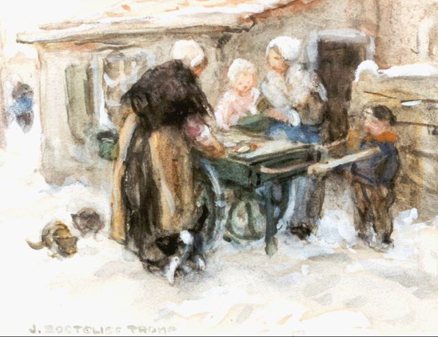 Zoetelief Tromp J.  | Viskarretje in de winter, aquarel op papier 14,0 x 18,5 cm, gesigneerd l.o.