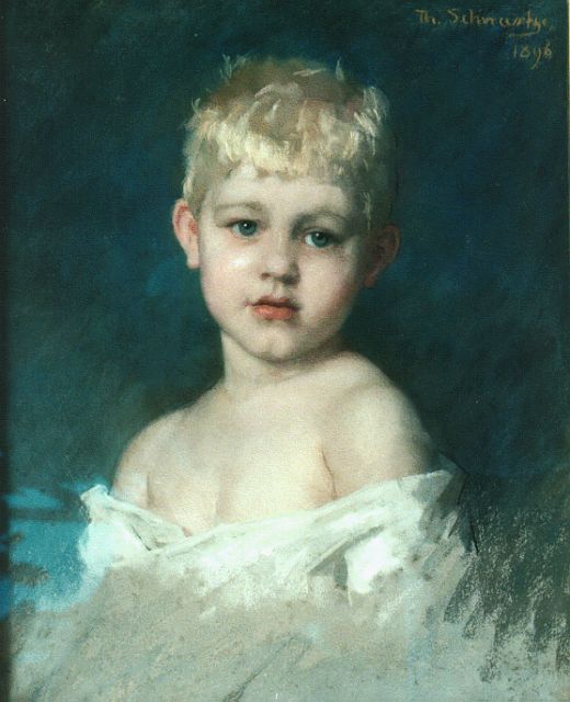 Schwartze T.  | Portret van een jongetje, pastel op papier 54,0 x 44,0 cm, gesigneerd r.b. en gedateerd 1896