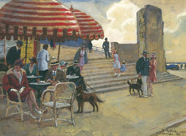 Willy Sluiter | Op het terras, Scheveningen, aquarel en gouache op papier, 47,5 x 64,5 cm, gesigneerd r.o. en gedateerd '39