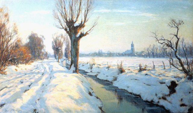 Meijer J.  | Winteravond-Zon bij Blaricum, olieverf op doek 61,0 x 100,5 cm, gesigneerd l.o.