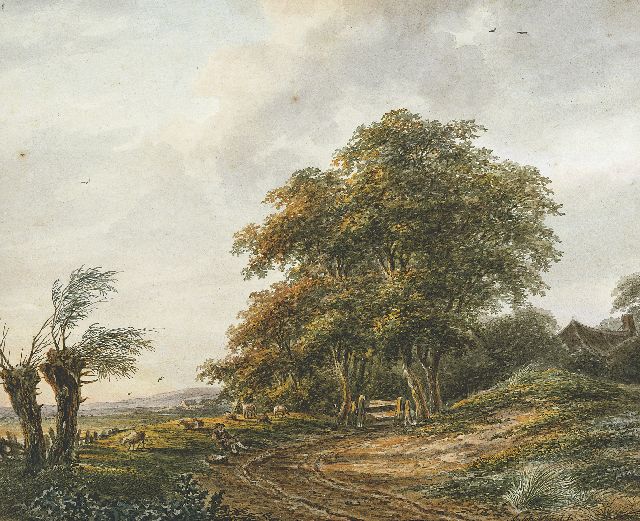 Schelfhout A.  | Landschap met rustende herder, aquarel op papier 22,7 x 28,2 cm, gesigneerd r.o. en te dateren ca. 1810-1812