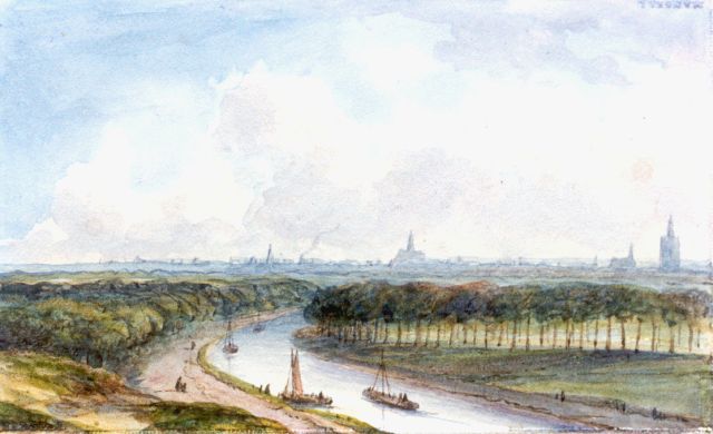 Kleijn L.J.  | Gezicht op de Vliet bij Den Haag, aquarel op papier 6,5 x 10,5 cm