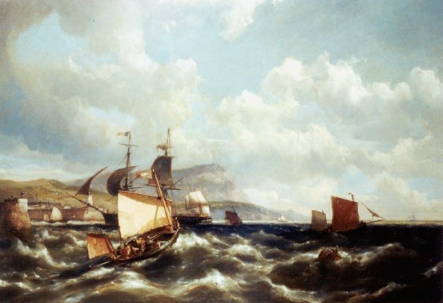 Koekkoek jr. H.  | Zeilschepen voor de Engelse kust, olieverf op doek 60,9 x 91,5 cm, gesigneerd r.o.
