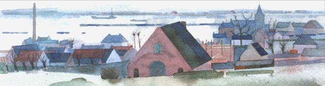 Bitter T.  | Gezicht op de Rijn bij Oosterbeek, aquarel op papier 10,3 x 32,0 cm, gesigneerd l.o. en verso en gedateerd '52