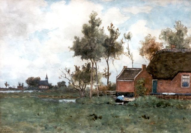 Victor Bauffe | Boerenerf bij Noorden, aquarel op papier, 46,9 x 65,2 cm, gesigneerd l.o.