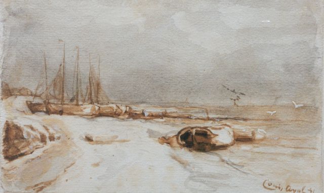 Apol L.F.H.  | Afgemeerde boten, gewassen inkt en aquarel op papier 11,0 x 18,0 cm, gesigneerd r.o.