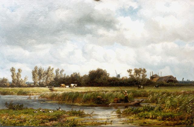 Borselen J.W. van | Hollands polderlandschap, olieverf op paneel 26,7 x 40,1 cm, gesigneerd l.o.