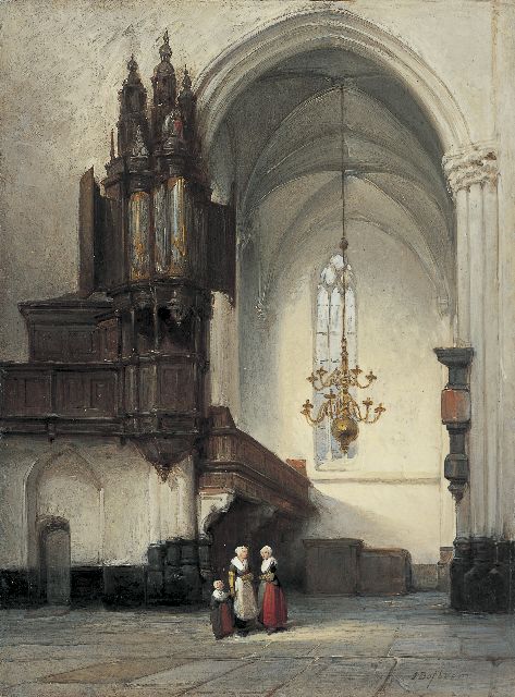 Bosboom J.  | Interieur van de Nieuwe Kerk te Amsterdam met het kleine orgel, olieverf op paneel 25,3 x 19,0 cm, gesigneerd r.o.