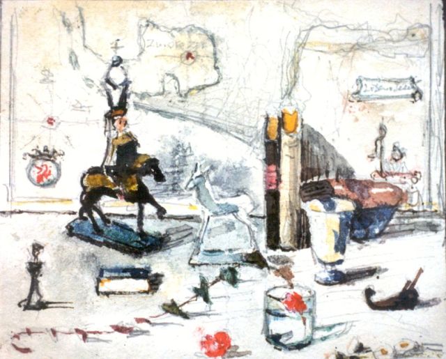Dam van Isselt L. van | Studie voor stilleven, potlood en aquarel op papier 11,5 x 13,6 cm, gesigneerd r.b. en gedateerd 1948