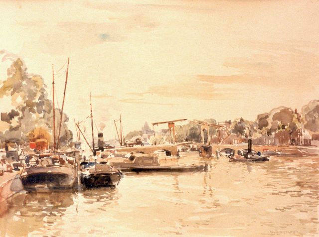 Vreedenburgh C.  | Gezicht op Magere brug Amsterdam, aquarel op papier 32,0 x 46,0 cm, gesigneerd r.o.