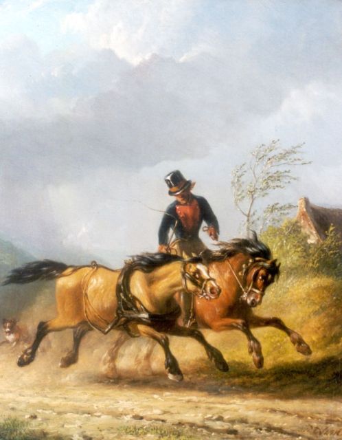 Pieter Frederik van Os | Het losgebroken paard beteugeld, olieverf op paneel, 30,0 x 24,5 cm, gesigneerd r.o.