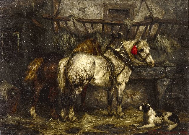 Willem Johan Boogaard | In de stal, olieverf op paneel, 19,7 x 27,0 cm, gesigneerd r.o. en gedateerd 1878