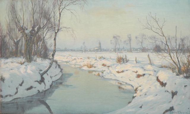Meijer J.  | Zonnige winterdag bij Blaricum, olieverf op doek 61,4 x 101,1 cm, gesigneerd r.o. en verso