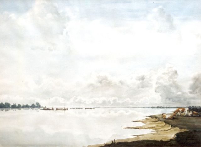 Voerman sr. J.  | IJssellandschap met koeien, aquarel op papier 59,0 x 80,0 cm, gesigneerd r.o. met initialen