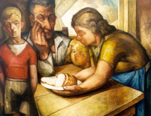 Hendrikus Jacobus Eshuijs | De broodmaaltijd, olieverf op doek, 99,3 x 124,7 cm, gesigneerd r.o.