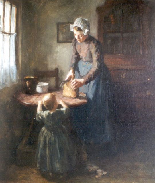 Lammert van der Tonge | Interieur met moeder en kind, olieverf op doek, 55,0 x 45,0 cm, gesigneerd l.o.