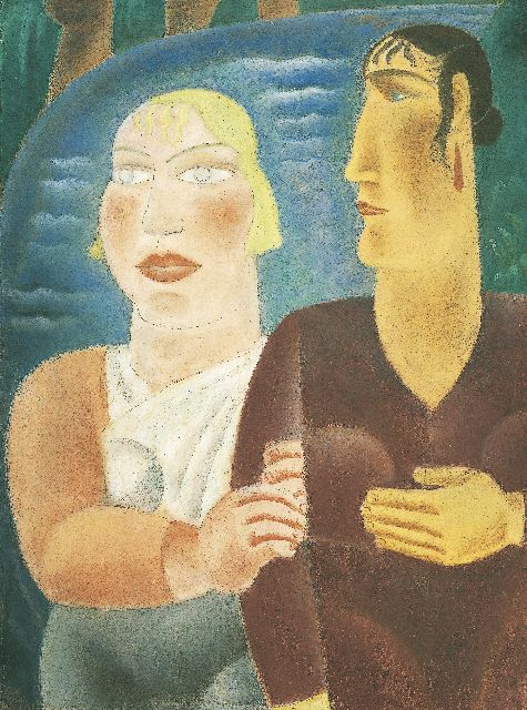 Gestel L.  | De vriendinnen; verso potloodschets van paard en stier, pastel op papier 76,7 x 56,2 cm, gesigneerd l.o. en gedateerd 1927