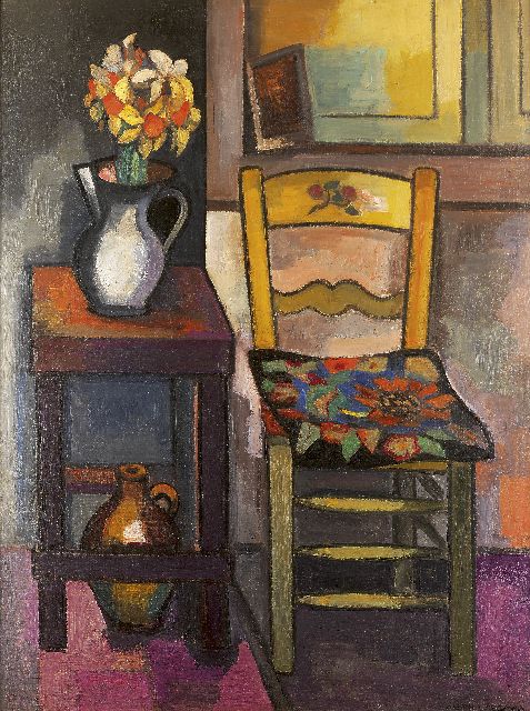 Wiegman M.J.M.  | Stilleven met stoel; verso: Vrouwelijk naakt, olieverf op doek 130,0 x 97,4 cm, gesigneerd r.o. en op het spieraam