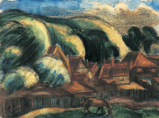 Fauconnier H.V.G. Le | Landschap te Sloten, houtskool en aquarel op papier 56,9 x 76,9 cm, gesigneerd l.o. met initialen en te dateren ca. 1916-1917