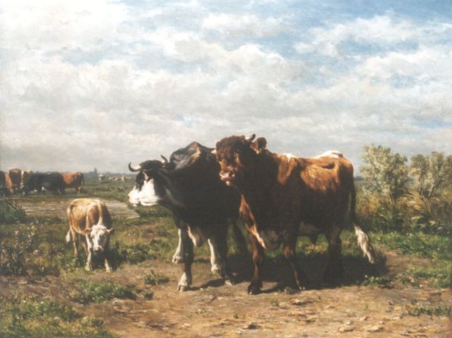 Jan de Haas | Koeien in Hollands weidelandschap, olieverf op paneel, 70,2 x 92,2 cm, gesigneerd r.o. en gedateerd verso 'Bruxelles Juillet 1872'